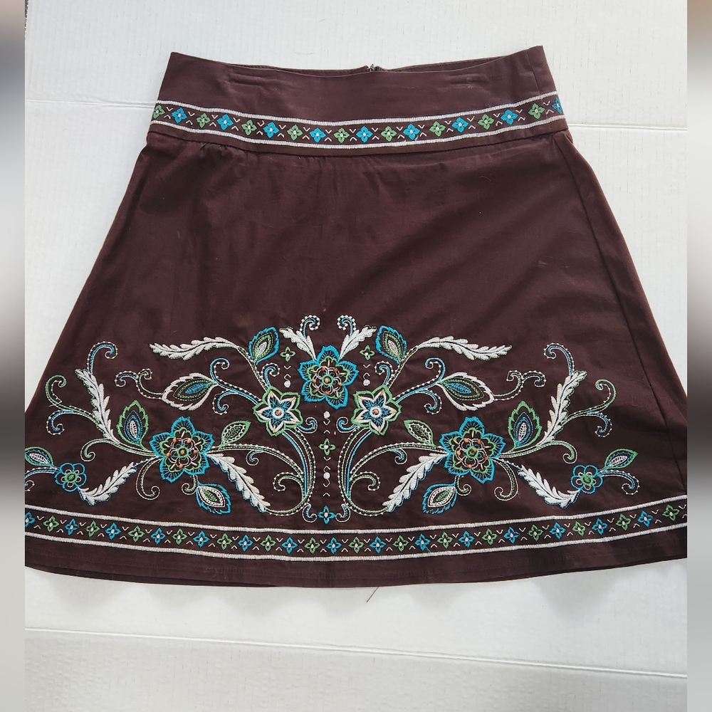 Heart Soul Embroidered Beaded Brown Skirt Size 1